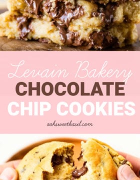 a photo of a pile of thick golden chocolate chip cookies.